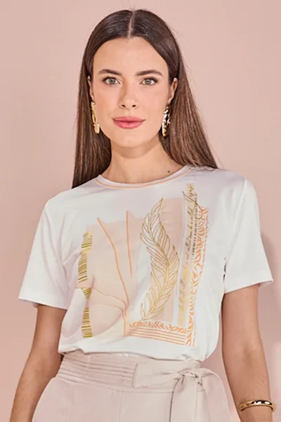 T-SHIRT MANGA CURTA DECOTE REDONDO OFF WHITE MIRA