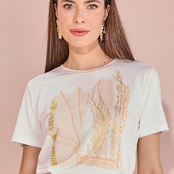 T-SHIRT MANGA CURTA DECOTE REDONDO OFF WHITE MIRA