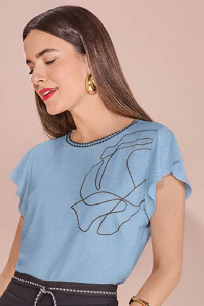 BLUSA MANGA CURTA DECOTE REDONDO AZUL BEBE MIRA VE