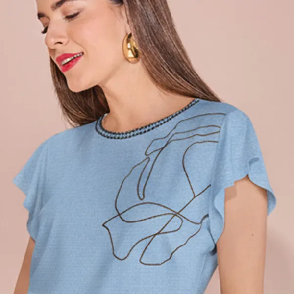 BLUSA MANGA CURTA DECOTE REDONDO AZUL BEBE MIRA VE