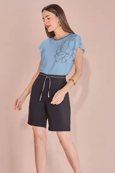 BLUSA MANGA CURTA DECOTE REDONDO AZUL BEBE MIRA VE