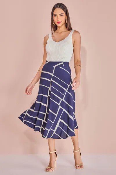 SAIA MIDI VISCOSE ESTAMPADA MARINHO MIRA VEST