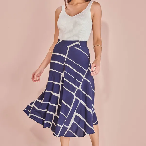 SAIA MIDI VISCOSE ESTAMPADA MARINHO MIRA VEST
