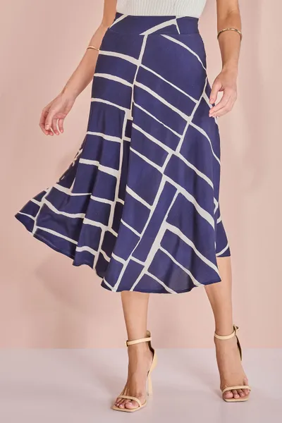 SAIA MIDI VISCOSE ESTAMPADA MARINHO MIRA VEST