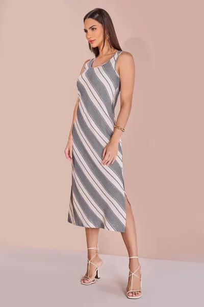 VESTIDO MIDI SEM MANGAS DECOTE REDONDO MARINHO MIR