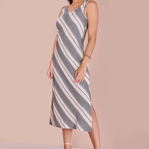 VESTIDO MIDI SEM MANGAS DECOTE REDONDO MARINHO MIR