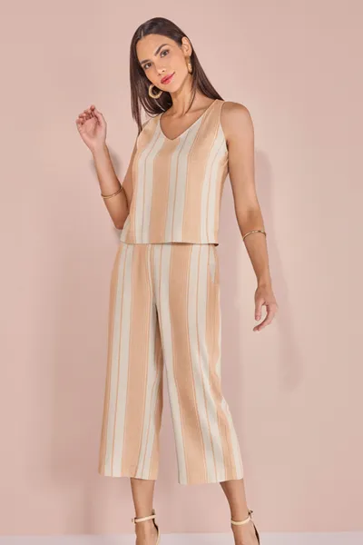 CONJUNTO BLUSA SEM MANGAS CALÇA PANTACOURT DAMASCO