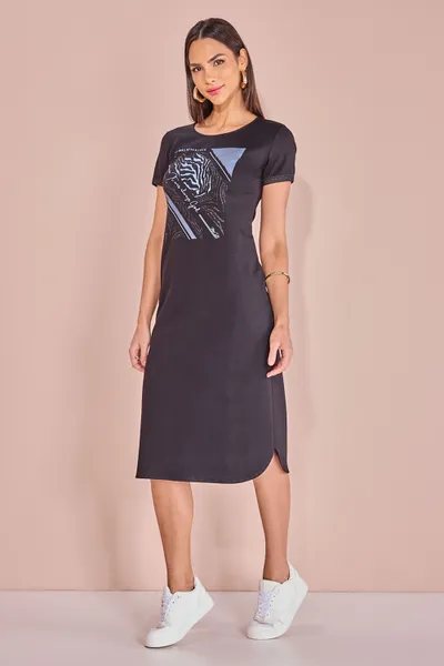 VESTIDO T-SHIRT MIDI MALHA  PRETO MIRA VEST