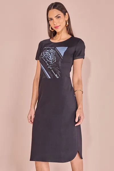 VESTIDO T-SHIRT MIDI MALHA  PRETO MIRA VEST