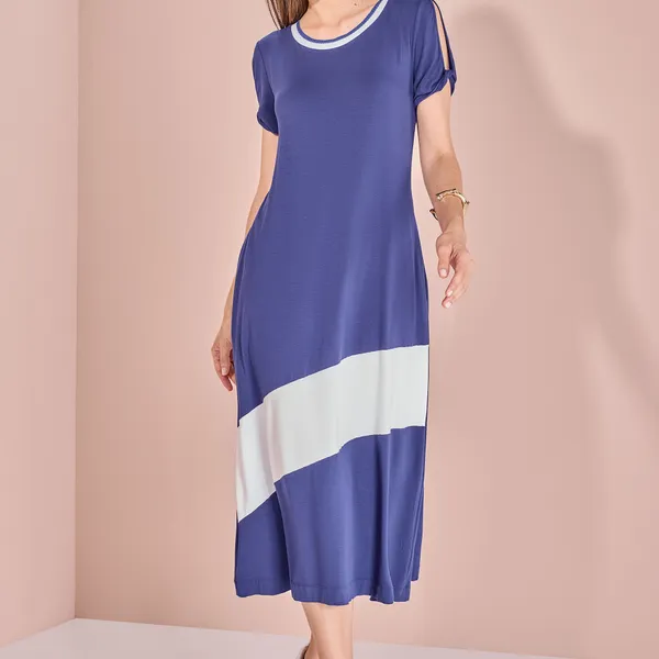 VESTIDO DECOTE EM RIBANA TRICÔ MARINHO MIRA VEST