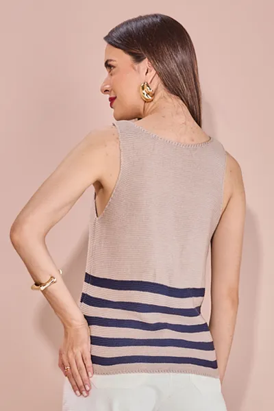 TRICOT SEM MANGAS DECOTE U GELO/MARINHO MIRA VEST