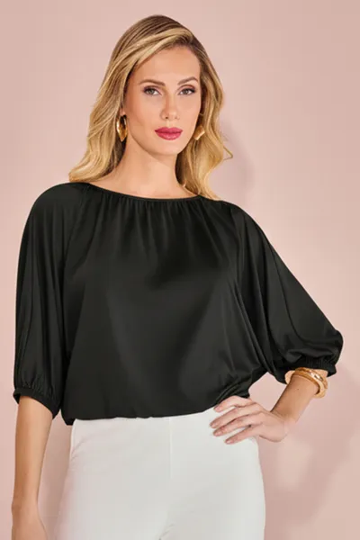 BLUSA MANGA 3/4 DECOTE CANOA PRETO MIRA VEST