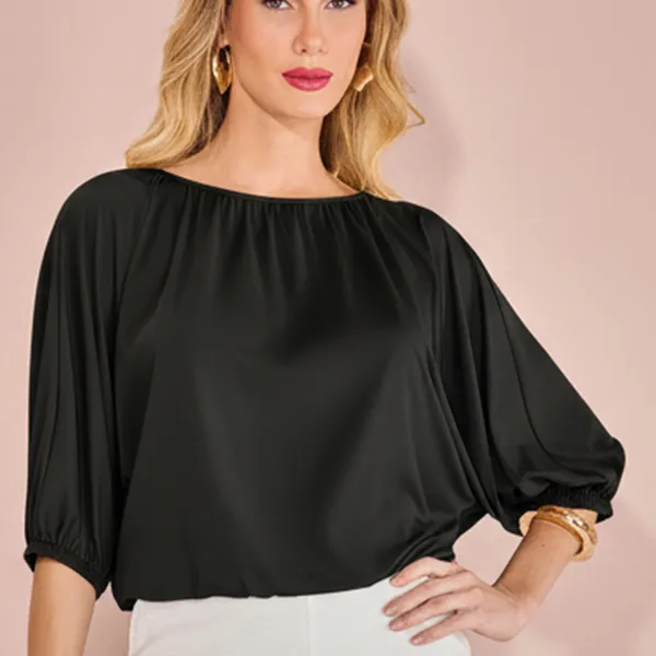 BLUSA MANGA 3/4 DECOTE CANOA PRETO MIRA VEST