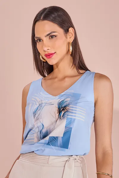 BLUSA SEM MANGA DECOTE EM V AZUL BEBE MIRA VEST