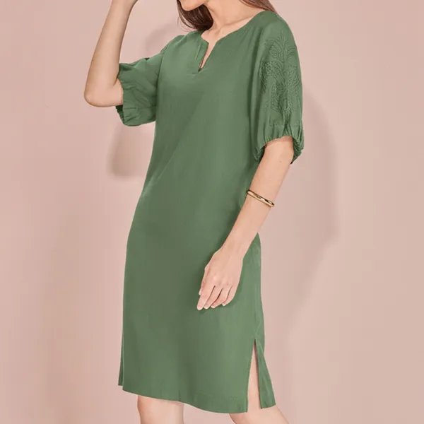 VESTIDO MANGA CURTA DECOTE REDONDO VERDE MENTA MIR