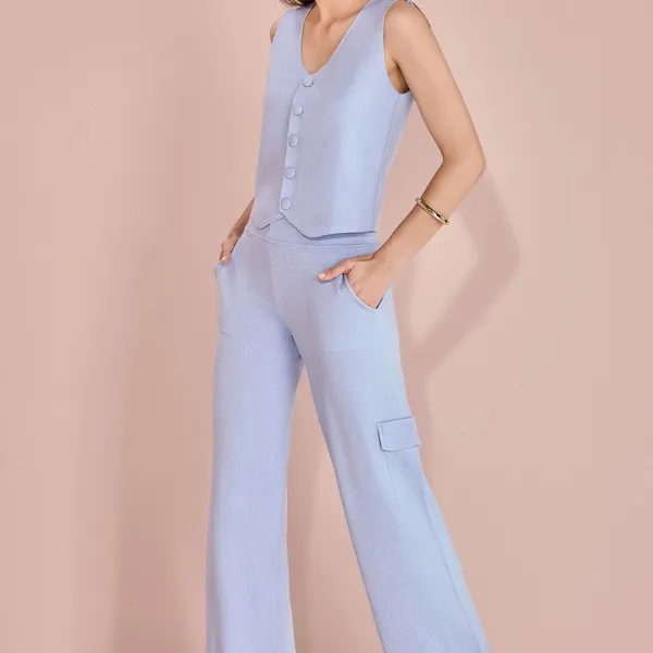TRICOT COLETE SEM MANGA CALÇA RETA AZUL BEBE MIRA