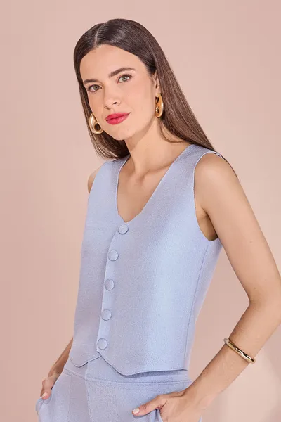 TRICOT COLETE SEM MANGA CALÇA RETA AZUL BEBE MIRA