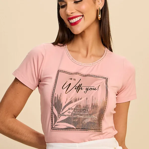 T-SHIRT COM ENTREMEIO E ESTAMPA EM FOIL RELEVO MIR