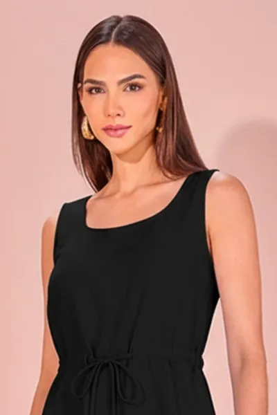 VESTIDO SEM MANGAS CINTO FIXO PRETO MIRA VEST