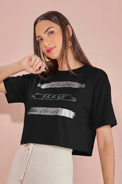 T-SHIRT CROPPED MANGA CURTA PRETO MIRA VEST