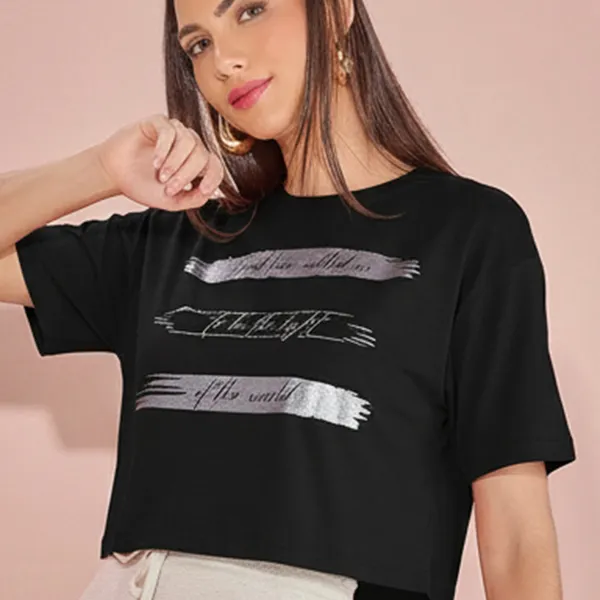 T-SHIRT CROPPED MANGA CURTA PRETO MIRA VEST