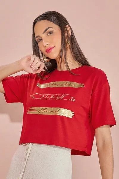 T-SHIRT CROPPED MANGA CURTA CEREJA MIRA VEST
