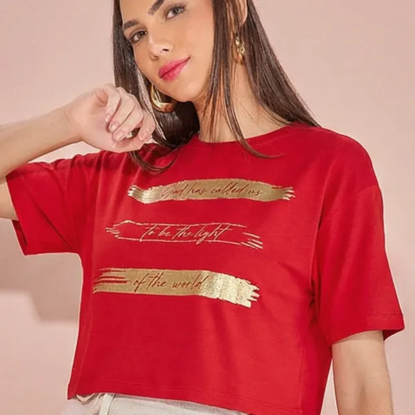 T-SHIRT CROPPED MANGA CURTA CEREJA MIRA VEST