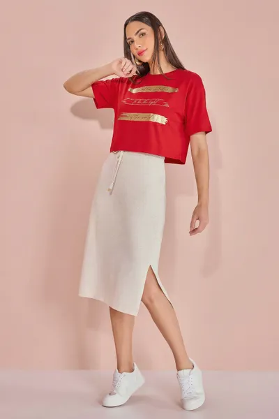 T-SHIRT CROPPED MANGA CURTA CEREJA MIRA VEST T-SHIRT CROPPED MANGA CURTA CEREJA MIRA VEST