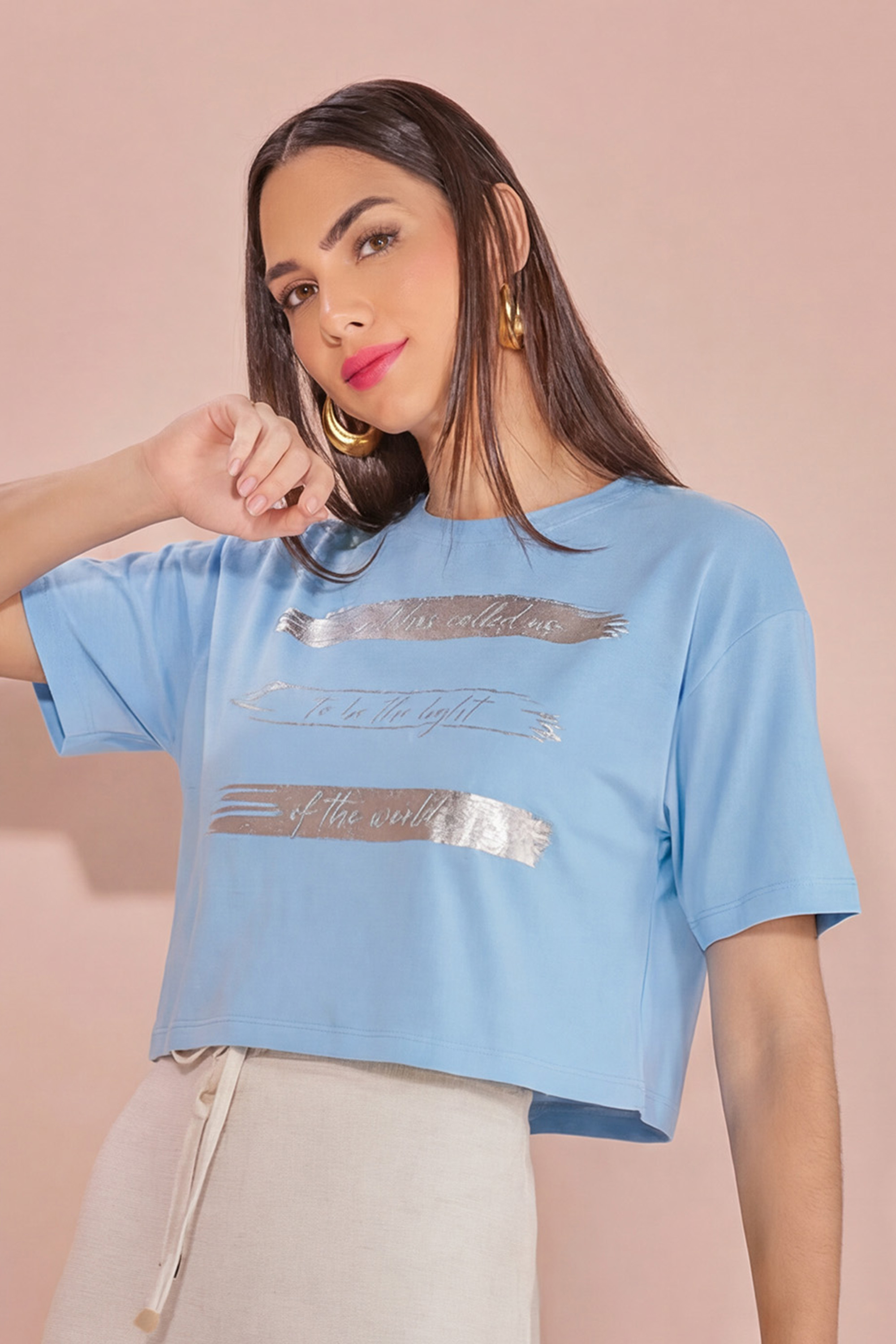 T-SHIRT CROPPED MANGA CURTA AZUL BEBE MIRA VEST