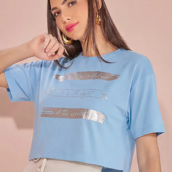 T-SHIRT CROPPED MANGA CURTA AZUL BEBE MIRA VEST