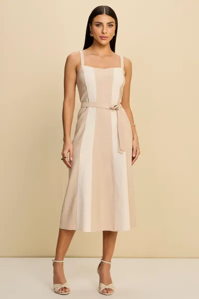 VESTIDO MIDI COM CINTO EM VISCOSE SLUB MIRA VEST
