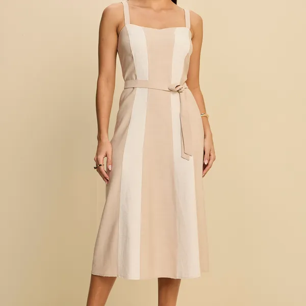 VESTIDO MIDI COM CINTO EM VISCOSE SLUB MIRA VEST