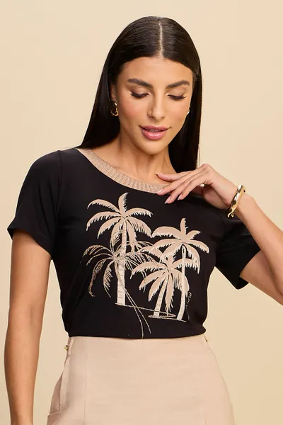 BLUSA COM ESTAMPA EM GLITTER E METALIZADO MIRA VES