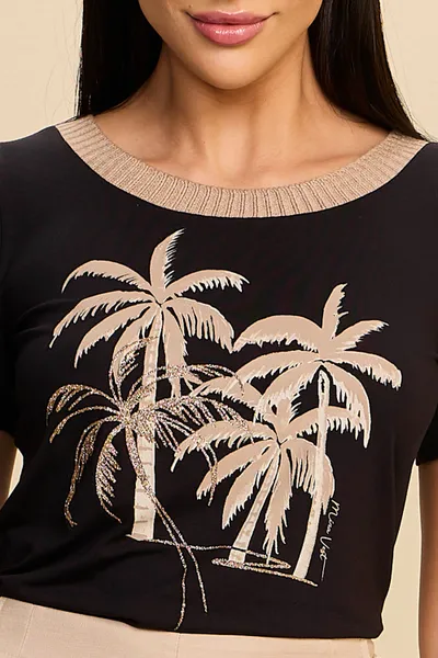 BLUSA COM ESTAMPA EM GLITTER E METALIZADO MIRA VES BLUSA COM ESTAMPA EM GLITTER E METALIZADO MIRA VES