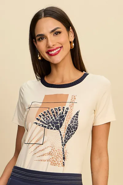 T-SHIRT COM RIBANA DE TRICÔ EM VISCOLYCRA MIRA VES