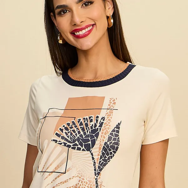 T-SHIRT COM RIBANA DE TRICÔ EM VISCOLYCRA MIRA VES