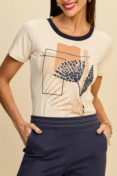 T-SHIRT COM RIBANA DE TRICÔ EM VISCOLYCRA MIRA VES