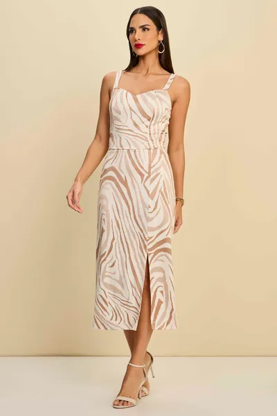 CONJUNTO CROPPED E SAIA MIDI EM JACQUARD ESTAMPADO