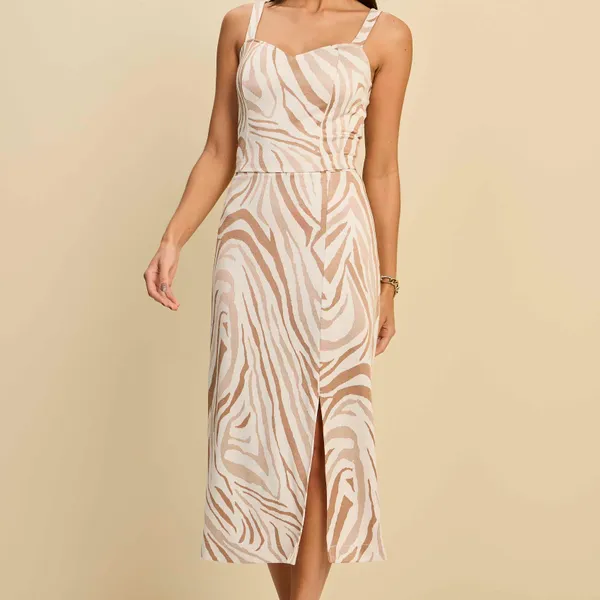 CONJUNTO CROPPED E SAIA MIDI EM JACQUARD ESTAMPADO