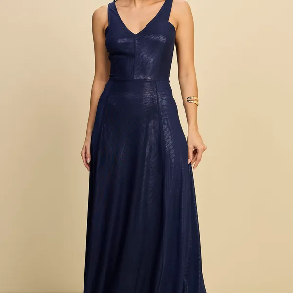 VESTIDO LONGO COM TULE EM JERSEY FOIL MIRA VEST
