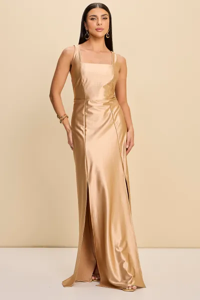 VESTIDO LONGO EM CETIM ENCORPADO MIRA VEST