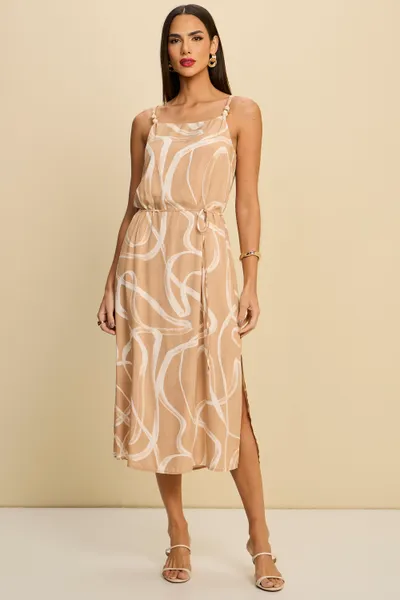 VESTIDO MIDI COM CINTO EM VISCOSE DIGITAL MIRA VES