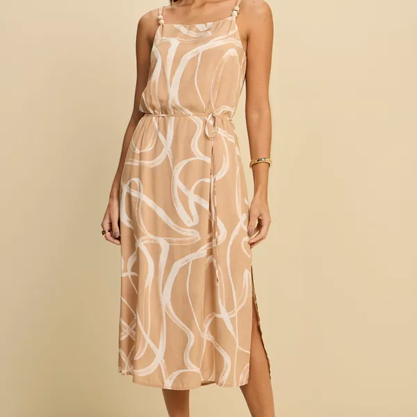 VESTIDO MIDI COM CINTO EM VISCOSE DIGITAL MIRA VES