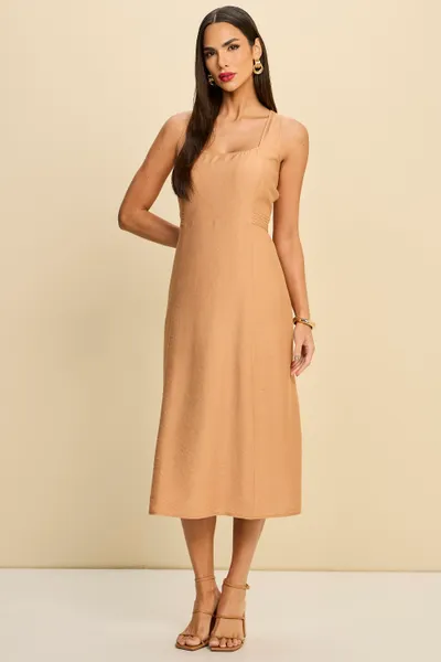 VESTIDO MIDI EM VISCOSE DE LINHO COM POLIAMIDA MIR