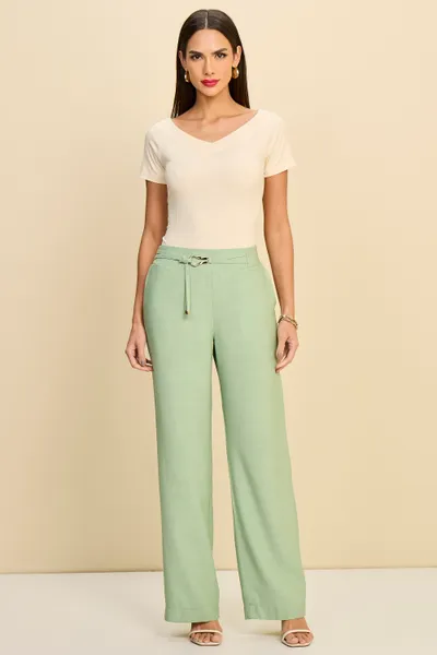 CALÇA PANTALONA COM AVIAMENTO EM VISCOSE SLUB MIRA