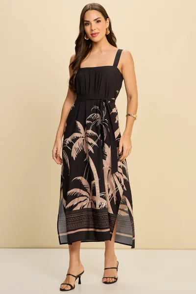 VESTIDO MIDI COM FAIXA EM PLANO FLUIDO MIRA VEST