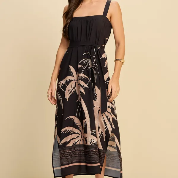 VESTIDO MIDI COM FAIXA EM PLANO FLUIDO MIRA VEST