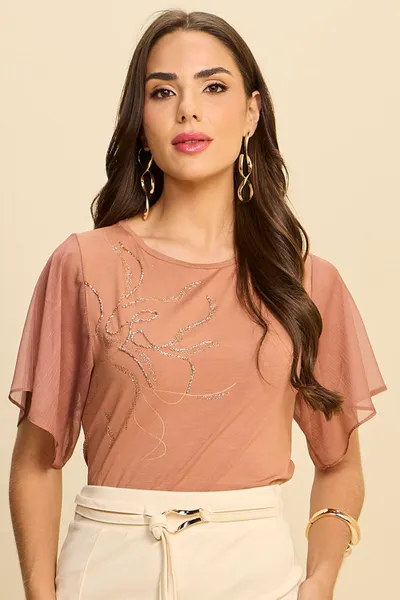 BLUSA ESTAMPADA EM VISCOLYCRA COM GLITTER MIRA VES