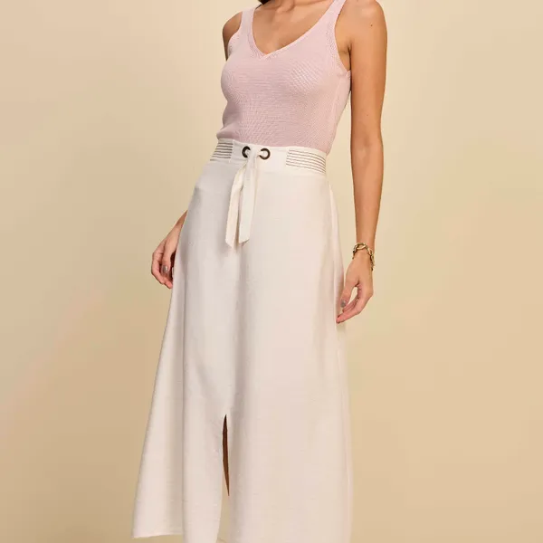 SAIA MIDI VISCOSE DE LINHO NATURAL MIRA VEST
