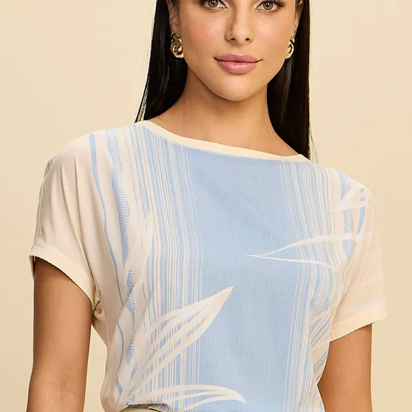 BLUSA EM TECIDO FLUIDO COM RIBANA CANELADA MIRA VE